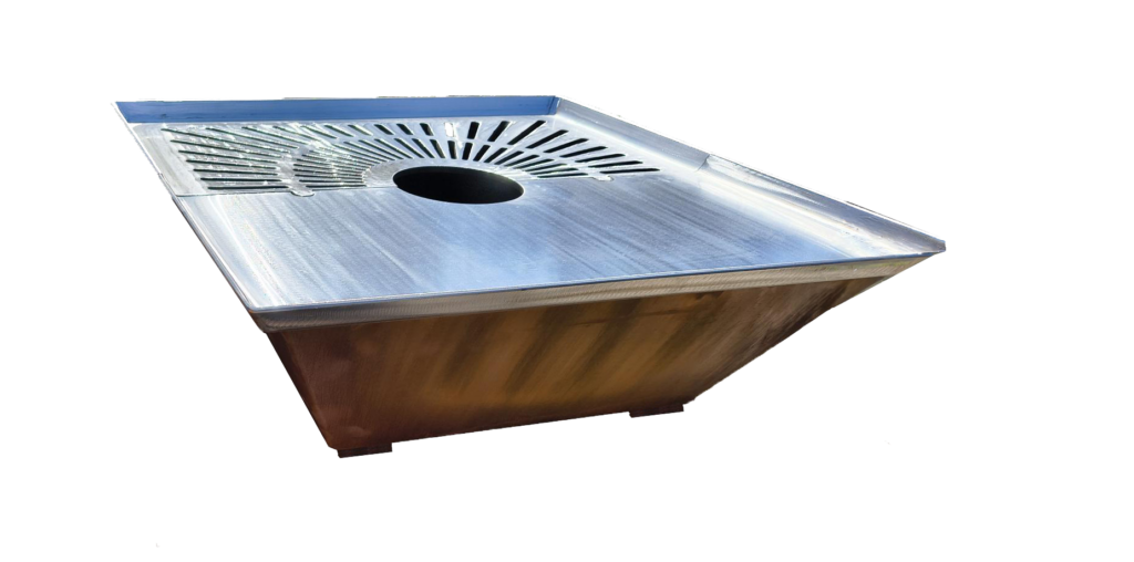BRASERO DOUBLE CUVE CORTEN AVEC PIED ET REBORD